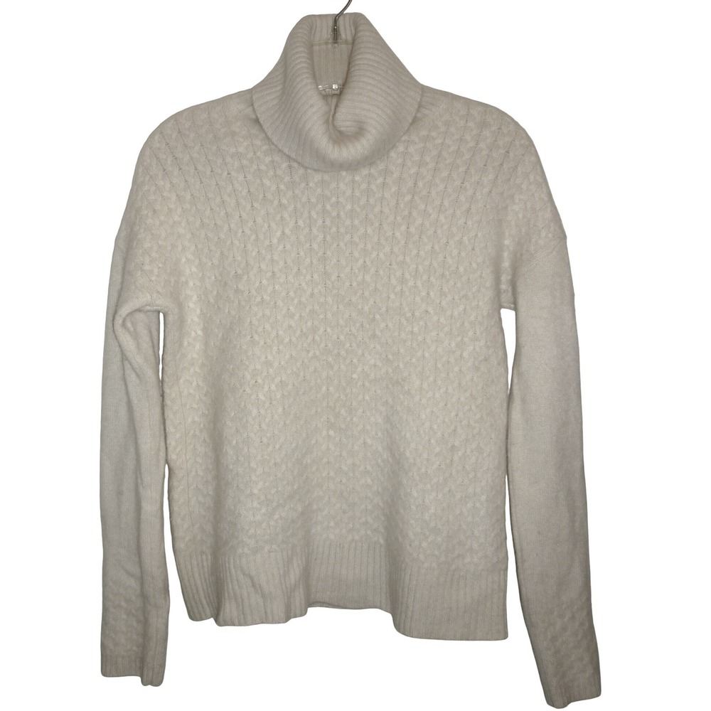 Ellen Tracy Cream 100% Cashmere Turtleneck Cable Knit Sweater Womens Small
